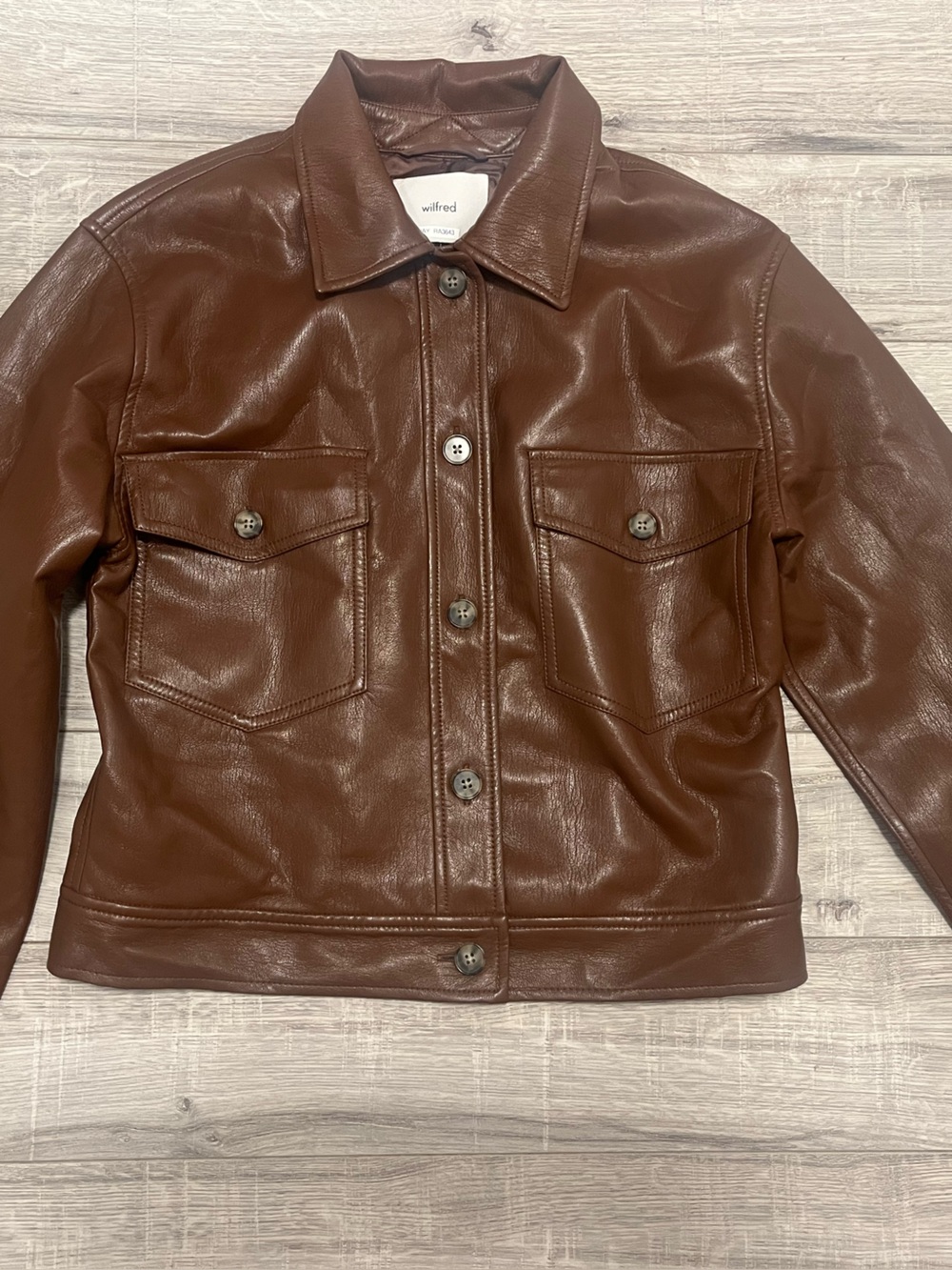 Wilfred Brown Faux Leather Bomber Jacket